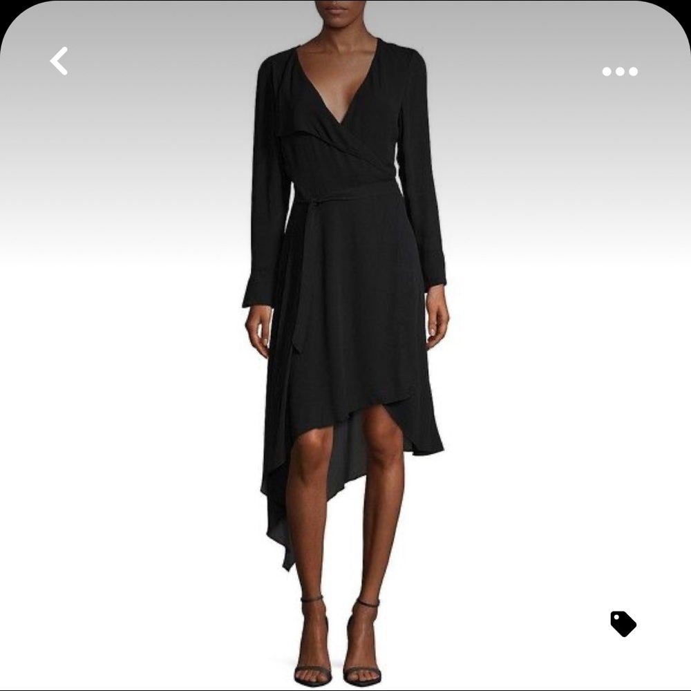 Halston asymmetrical wrap dress, black, size medium